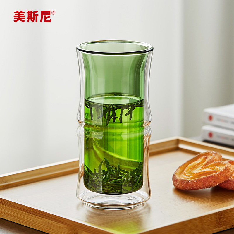 美斯尼玻璃杯双层防烫绿茶杯耐热高硼硅玻璃水杯办公室喝茶杯