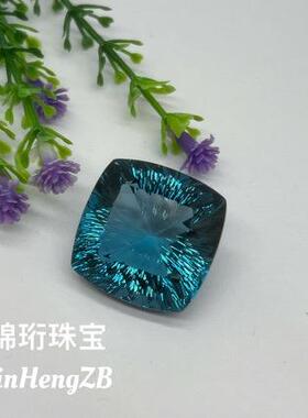 天然伦敦蓝托帕石枕形戒面裸石 大尺寸裸石宝石首饰镶嵌主石