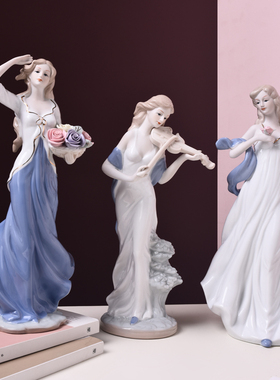 欧式家居装饰品小摆件客厅酒柜电视柜G房间陶瓷摆设西洋美女工艺