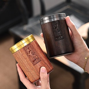 黑檀实木茶叶罐家用金属密封罐便携旅行储茶罐小号绿茶.散茶存茶