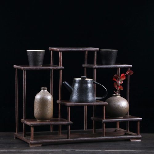 小博古架榫卯鸡翅实木q中式多宝阁茶壶杯茶具置物架摆件底座展示