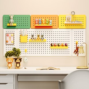 墙上免打孔洞洞板学习桌儿童房桌B上金属搁板收纳展示架磁吸置物