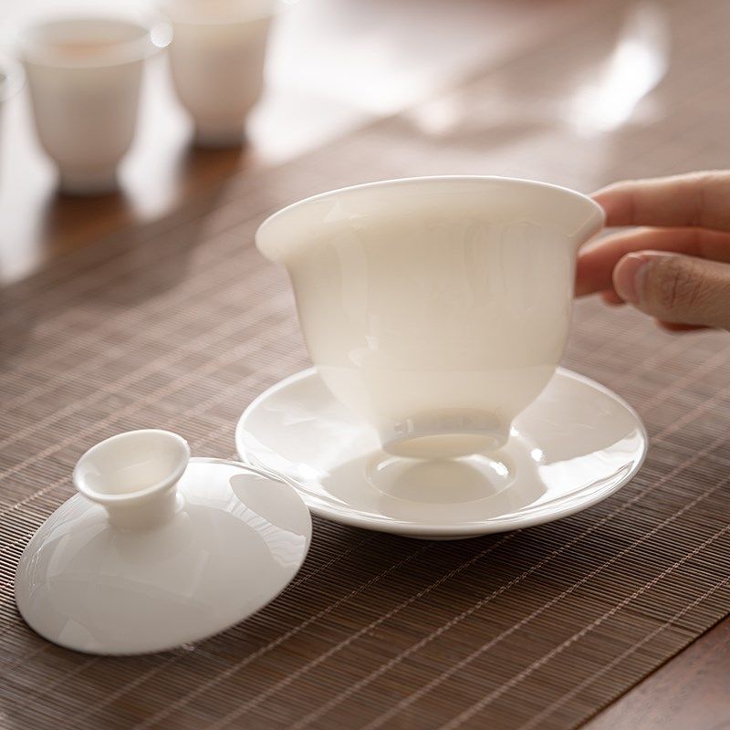 德化白瓷大号羊脂玉瓷三才盖碗单个茶碗K茶杯功夫泡茶家用茶具防,餐饮具,盖碗,淘宝优惠券,粉丝福利购,淘宝优惠卷