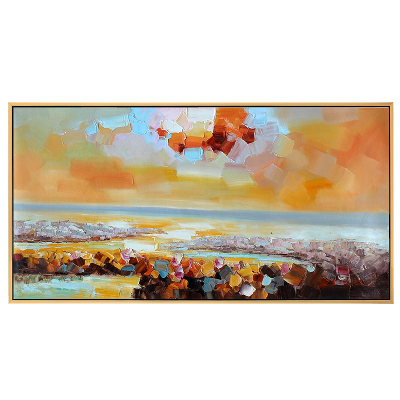 瑞杰 手绘油f画《海平面的夕阳》客厅装饰画 卧室床头画 抽象挂画图片