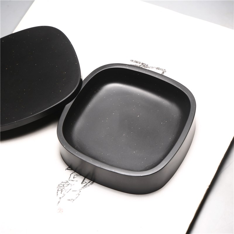 精品歙砚 带盖砚台墨盒实用包邮金星砚台掌中宝砚W台端砚文房收藏