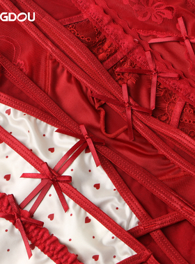 【大美唤粉丝专享】红色内裤蕾丝性感三角裤本命年法式短裤-7563