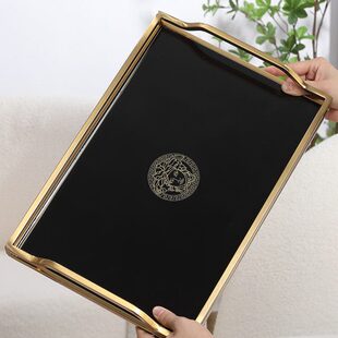 现代高级感收纳茶盘 北欧风轻奢铜本色玻璃托盘茶几茶具桌面欧式