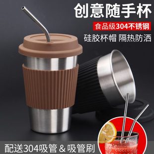304不锈钢双层隔热防烫杯子家用水杯餐厅高档茶杯啤酒杯