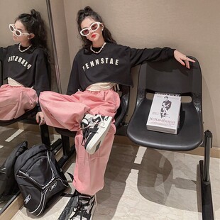 儿童街舞潮服2025春秋女童爵士舞服装宽松练功套装女团舞蹈表演服