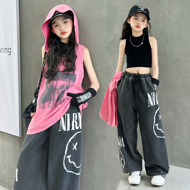 女童爵士服连美式帽背心新款童装