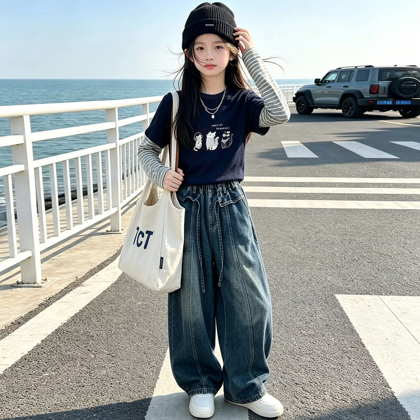 秋季爵士舞儿童服装少儿jazz舞蹈模特走秀演出服时髦女童牛仔裤潮