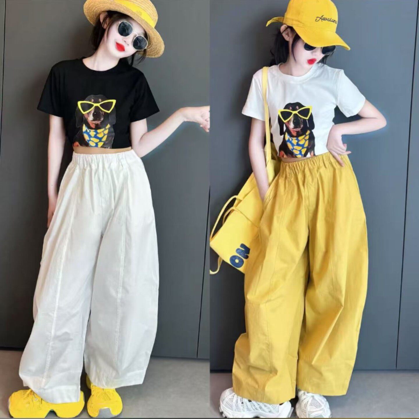 女童夏季韩版高腰阔腿裤套装