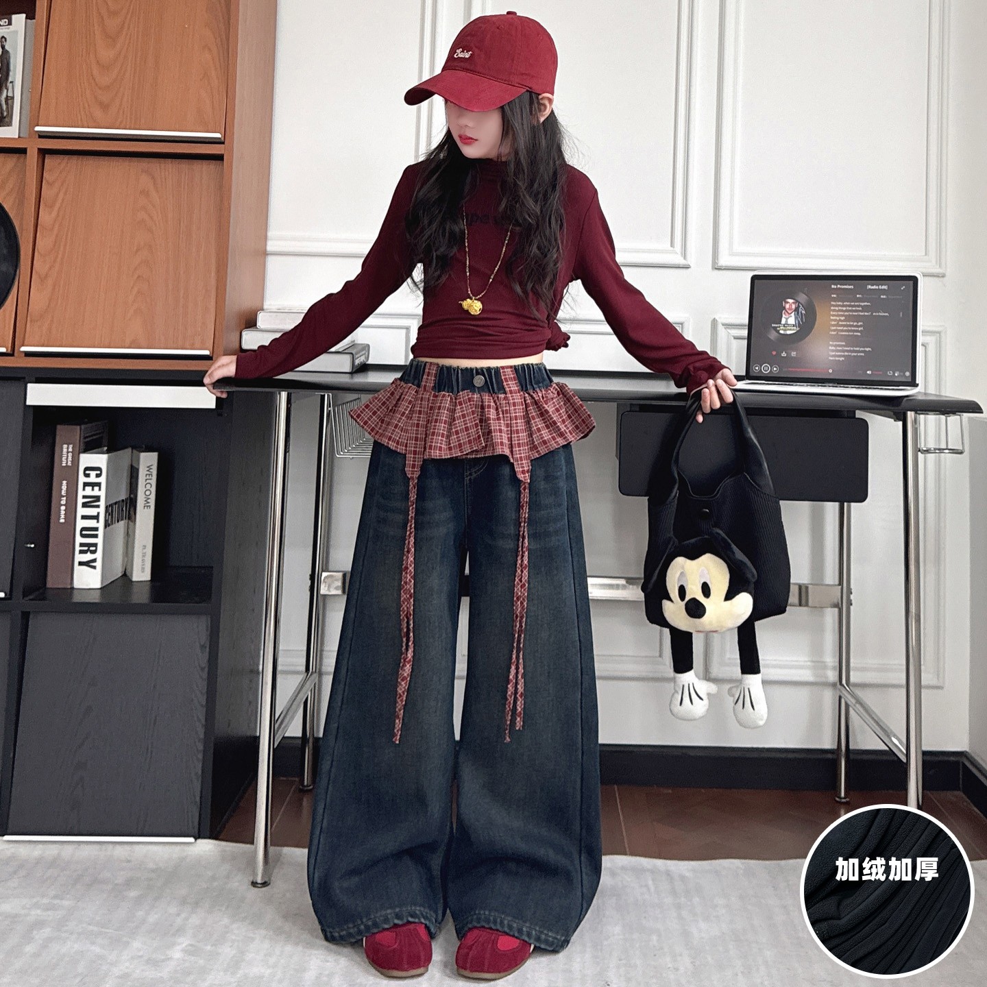 女童爵士舞潮装2026新款时尚酷飒加厚牛仔裤秋冬装儿童街头走秀服