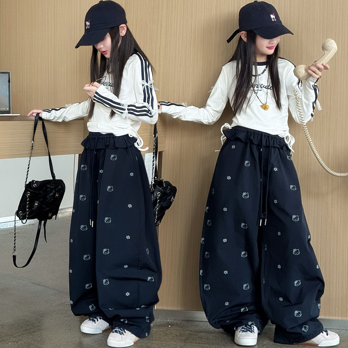 爵士舞女童时尚童装收腰上衣叠穿休闲裤中大童秋装嘻哈好看练功服