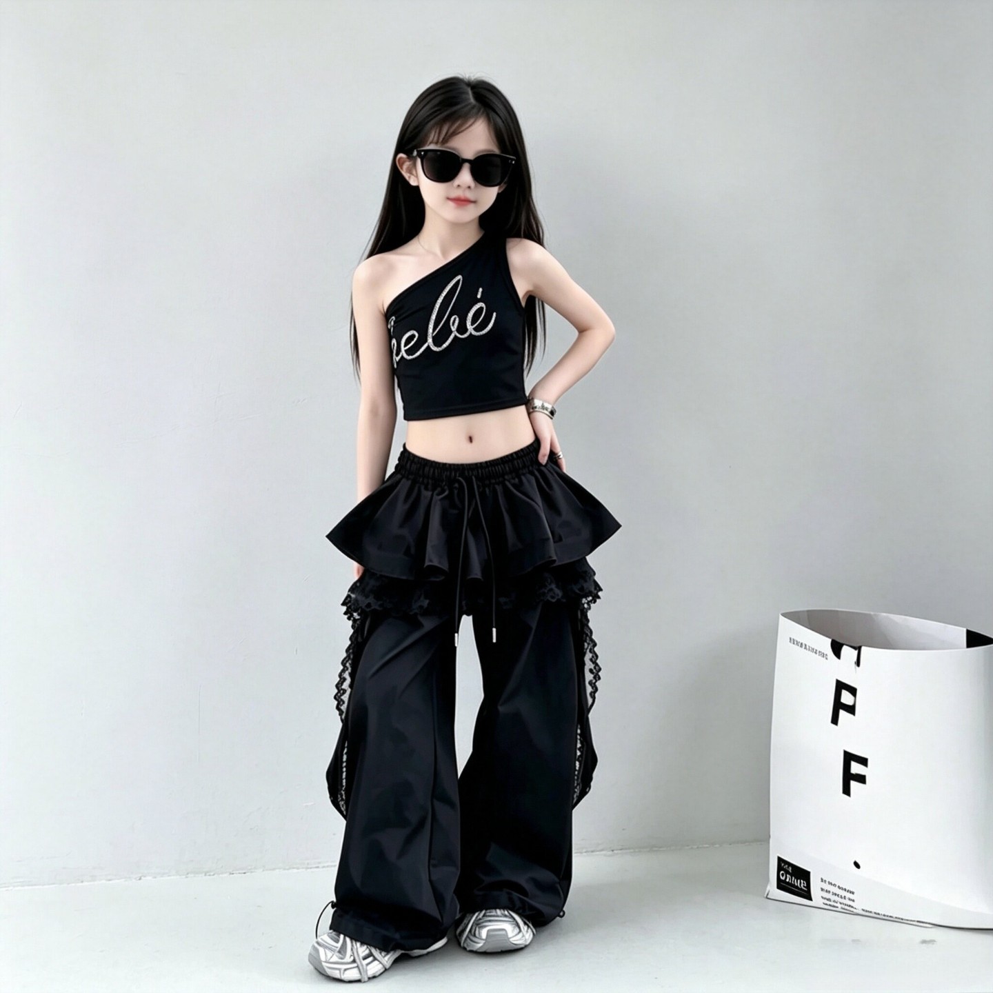 爵士舞女童背心蕾丝裙长裤套装2026儿童韩版夏装嘻哈舞蹈服两件套