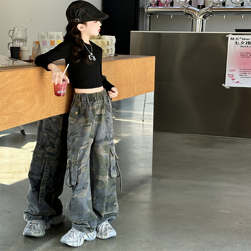 女童街舞潮酷套装迷彩工装裤