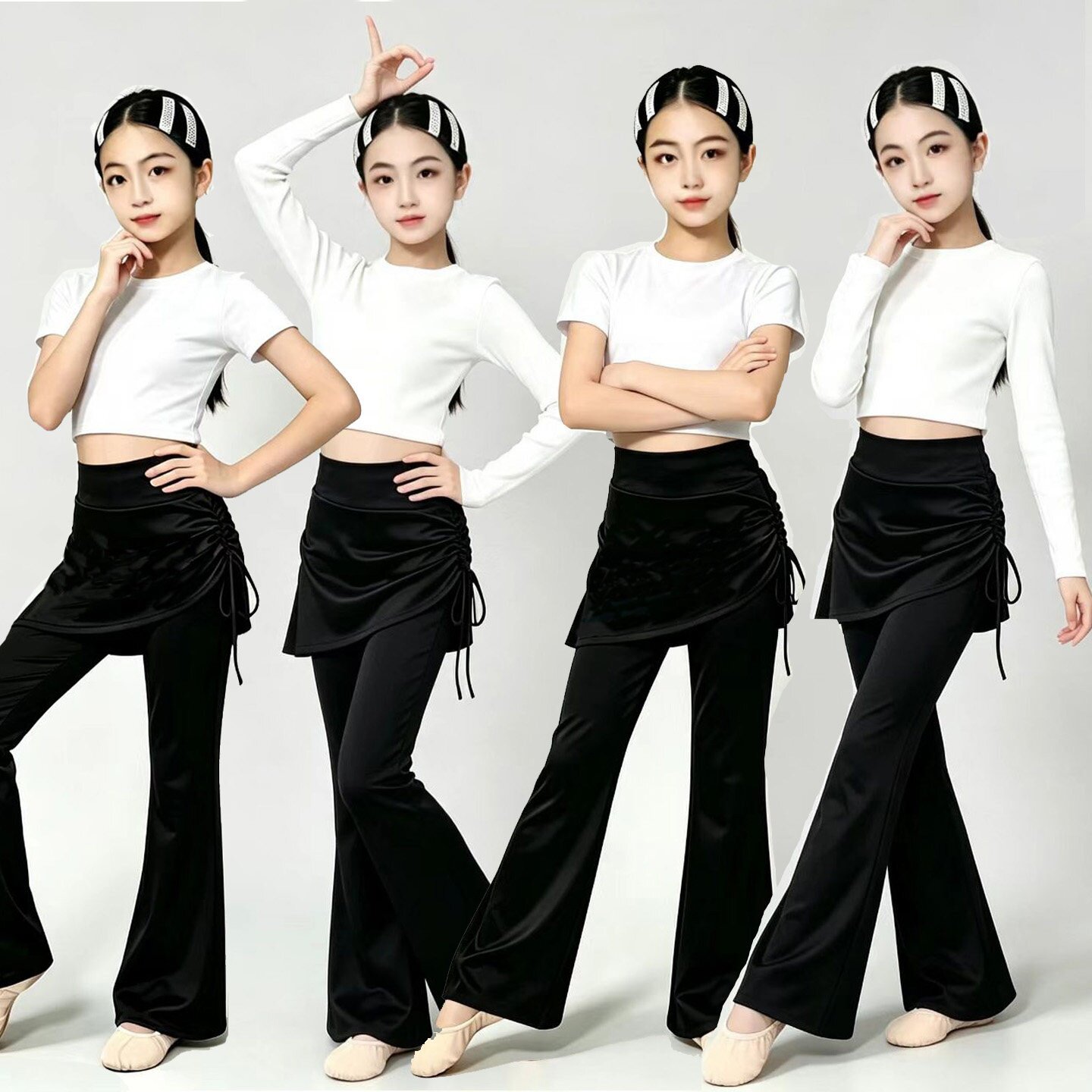 爵士舞套装女儿童形体训练舞蹈拉丁舞练功紧身喇叭裤秋冬加厚裤子