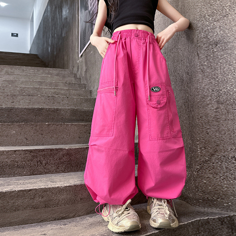 爵士舞女童夏装工装裤薄款2025新款洋气女孩潮酷束脚裤中大童裤子