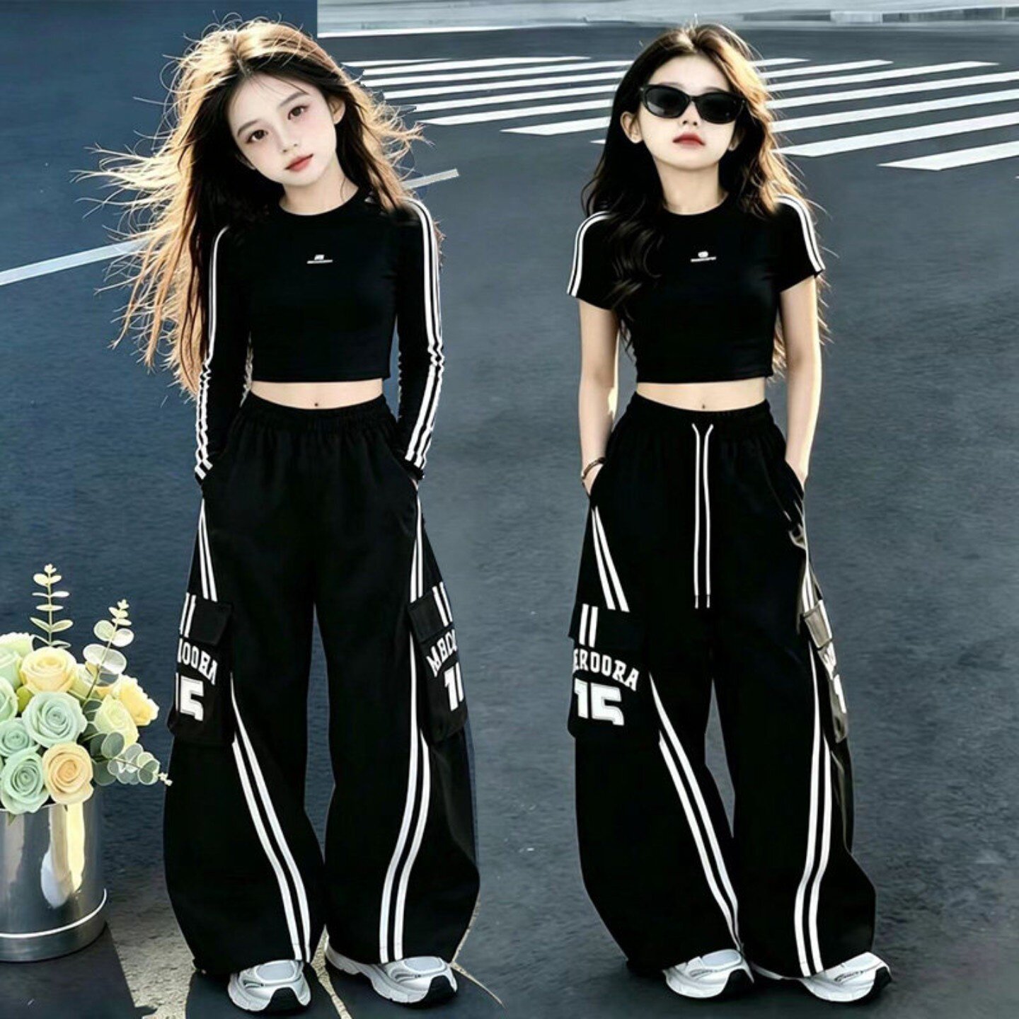 爵士舞服装女童街舞演出服嘻哈超酷秋季套装儿童运动舞蹈表演服装