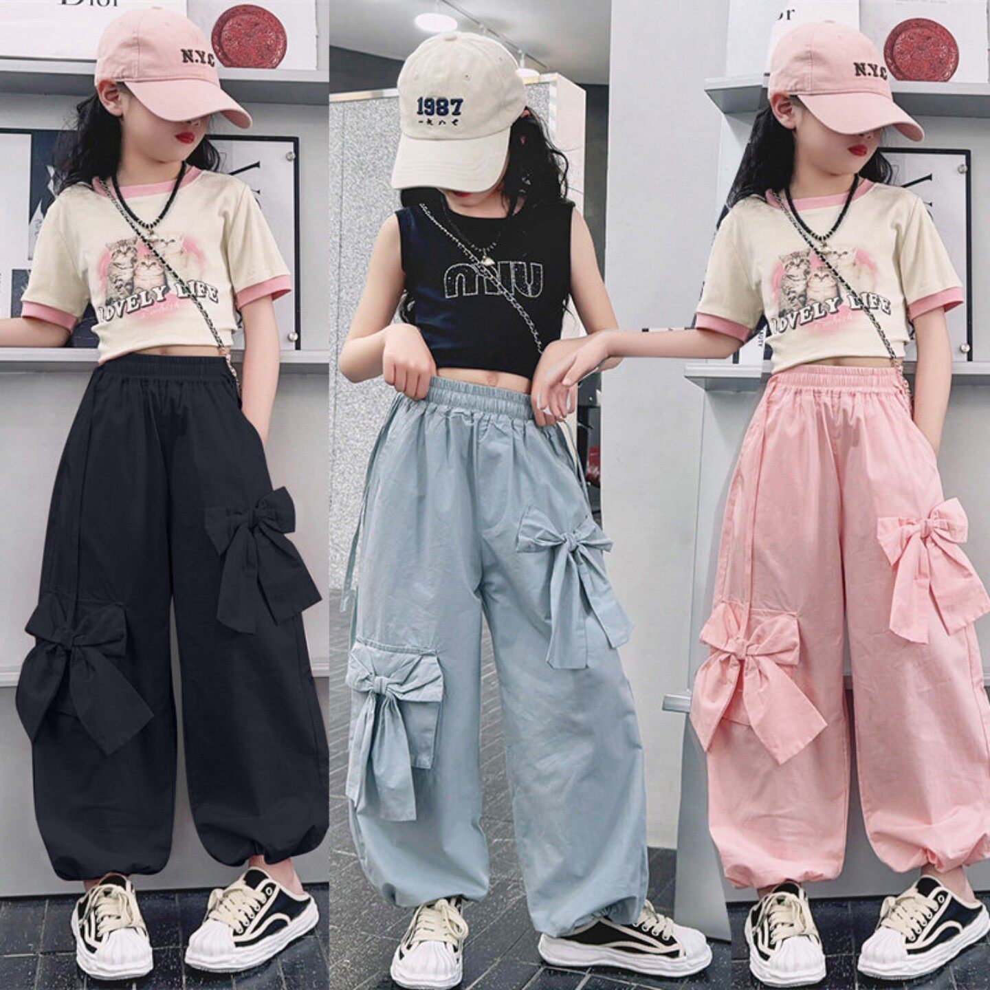女童工装裤套装夏装2026新款儿童小女孩时髦洋气甜美薄款街舞裤子