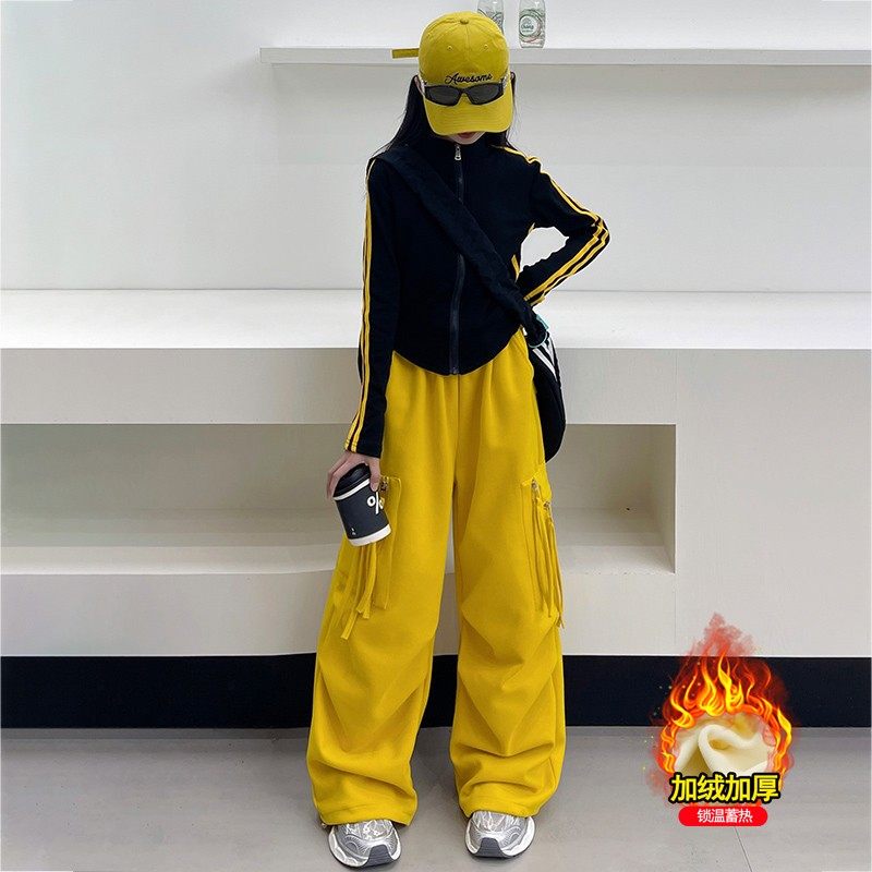 女童秋冬加绒工装裤潮服套装