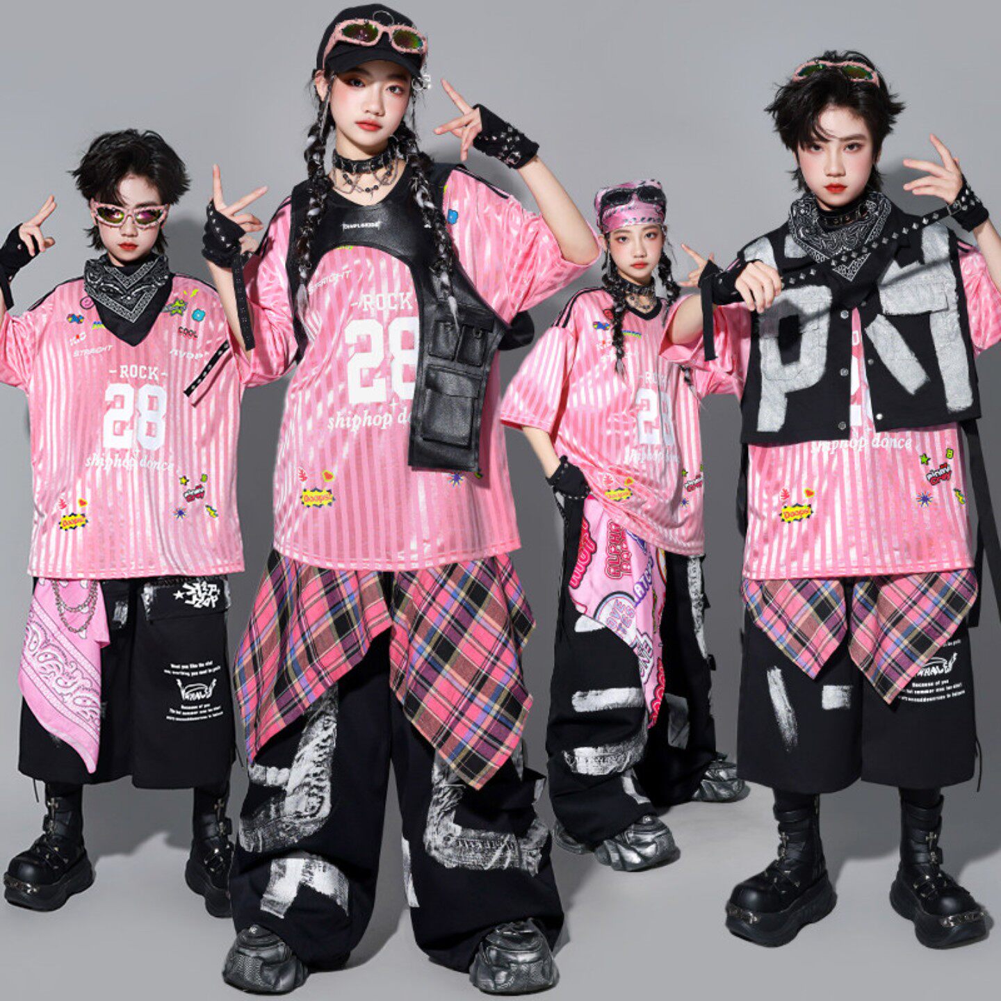 六一儿童hiphop街舞演出服少儿嘻哈套装男孩架子鼓潮男童马甲服装