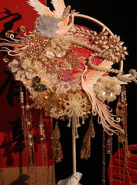 红色团扇diy材料包古风成品扇新中式G秀禾服新娘结婚出嫁手工喜扇
