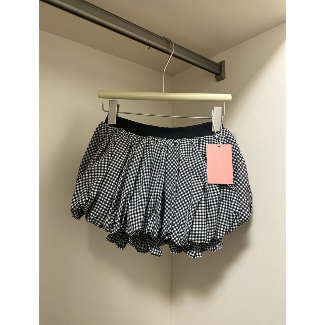 黑色格子A字花苞裙女大码微胖mm高腰显瘦辣妹短裙蓬蓬半身裙裙裤