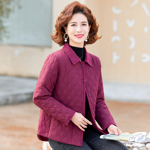 台格秋冬季妈妈中老年装翻领单排扣纯色百搭休闲保暖棉衣外套女