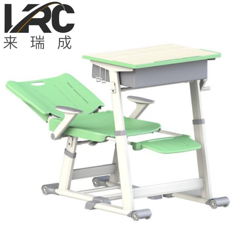 学生午休课桌椅手摇升降学习桌椅学校培训班可折叠书桌专用可升降