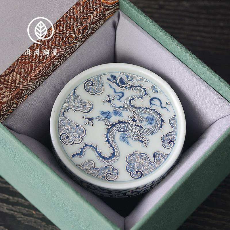 手工鎏银青花穿云龙盖置杯垫小紫砂壶盖托壶承家用茶道零配件送礼