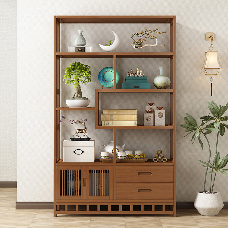 新中式博古架茶室置物架茶叶展示柜非实I木隔断多宝阁客厅摆件架