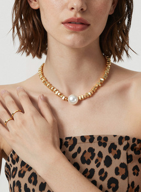 法式简约轻奢不规则仿珍珠项链镀金小众设计个性锁骨链百搭不掉色