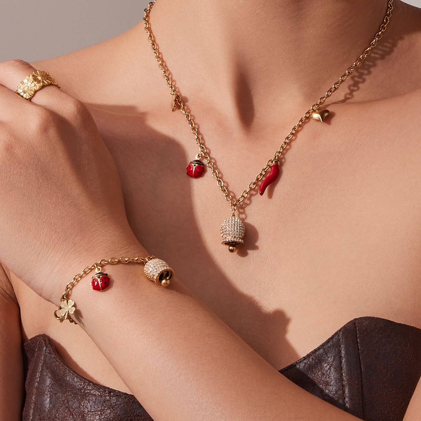 5A锆石小辣椒铃铛满钻DIY多吊坠项链手链不锈钢轻奢首饰