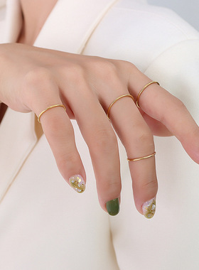 韩式冷淡风尾戒钛钢素圈圆环戒指镀18k真金首饰