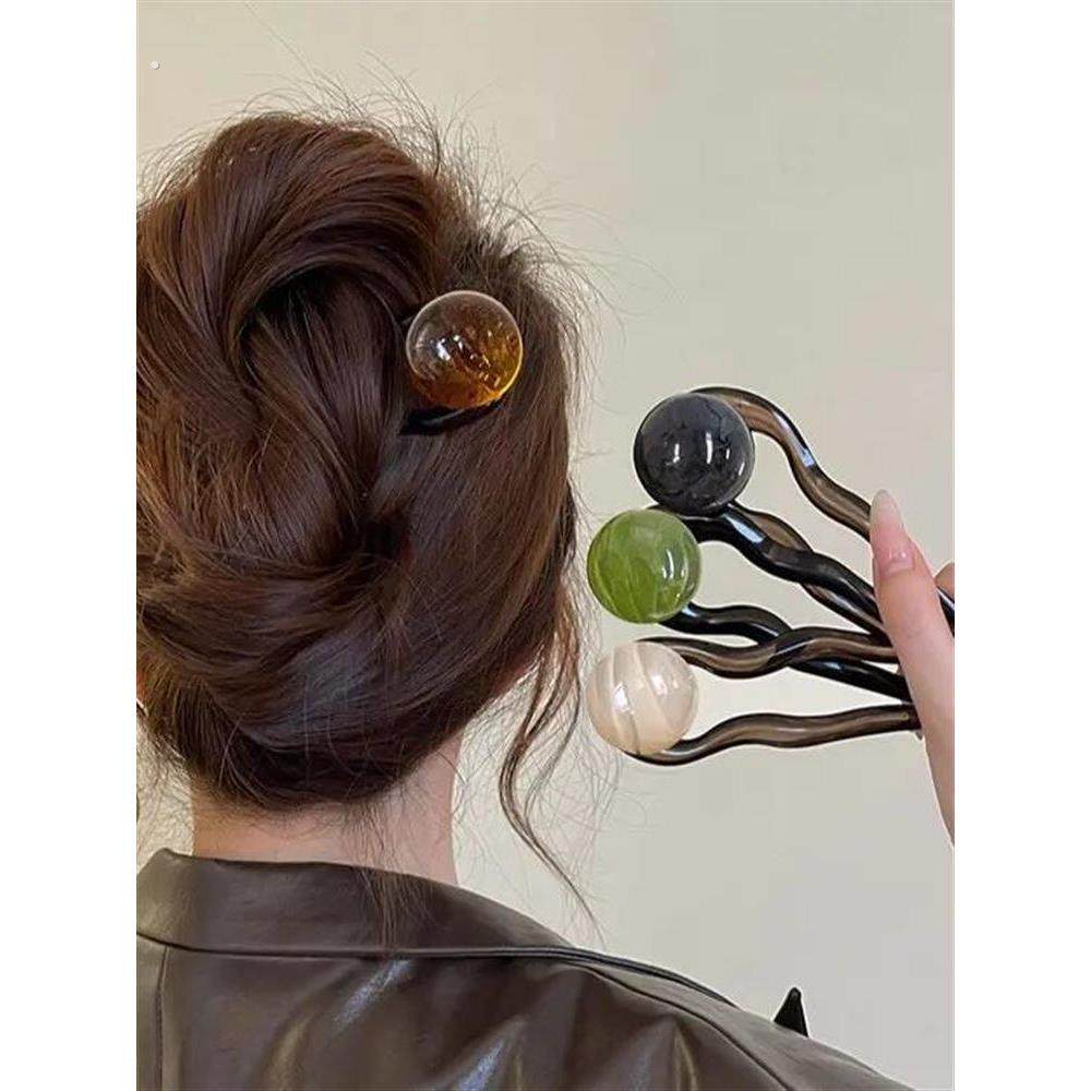 覆古简约U型发簪女温柔气质丸子头盘发簪子2025新款高端发夹头饰
