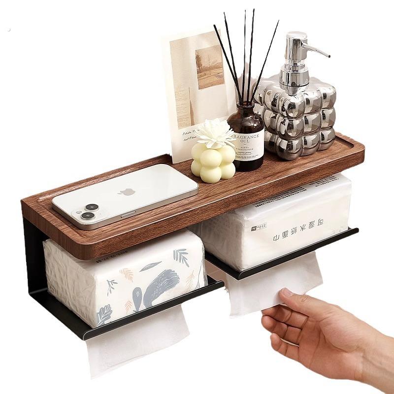 中古风浴室架子置物架洗脸洗漱台卫生间免打孔壁挂式洗脸纸巾盒子