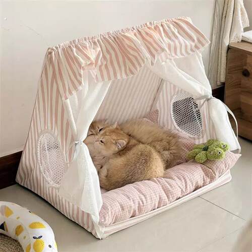 猫帐篷夏季透气可拆洗防暑降温猫窝公主条纹中小型四季通用狗睡窝