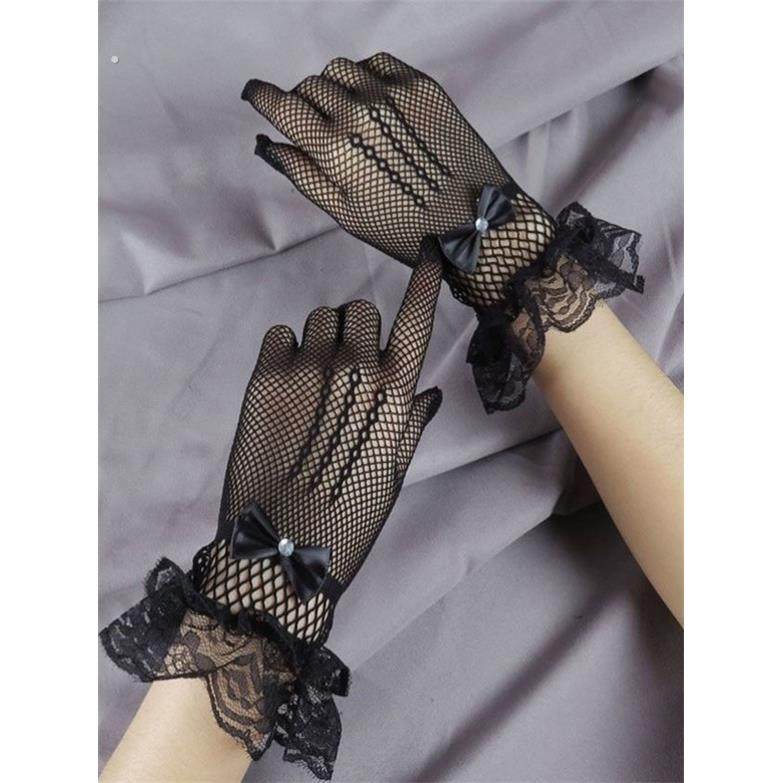 春秋百搭蕾丝手套女薄款覆古名媛旗袍配饰优雅花边性感黑网纱新款