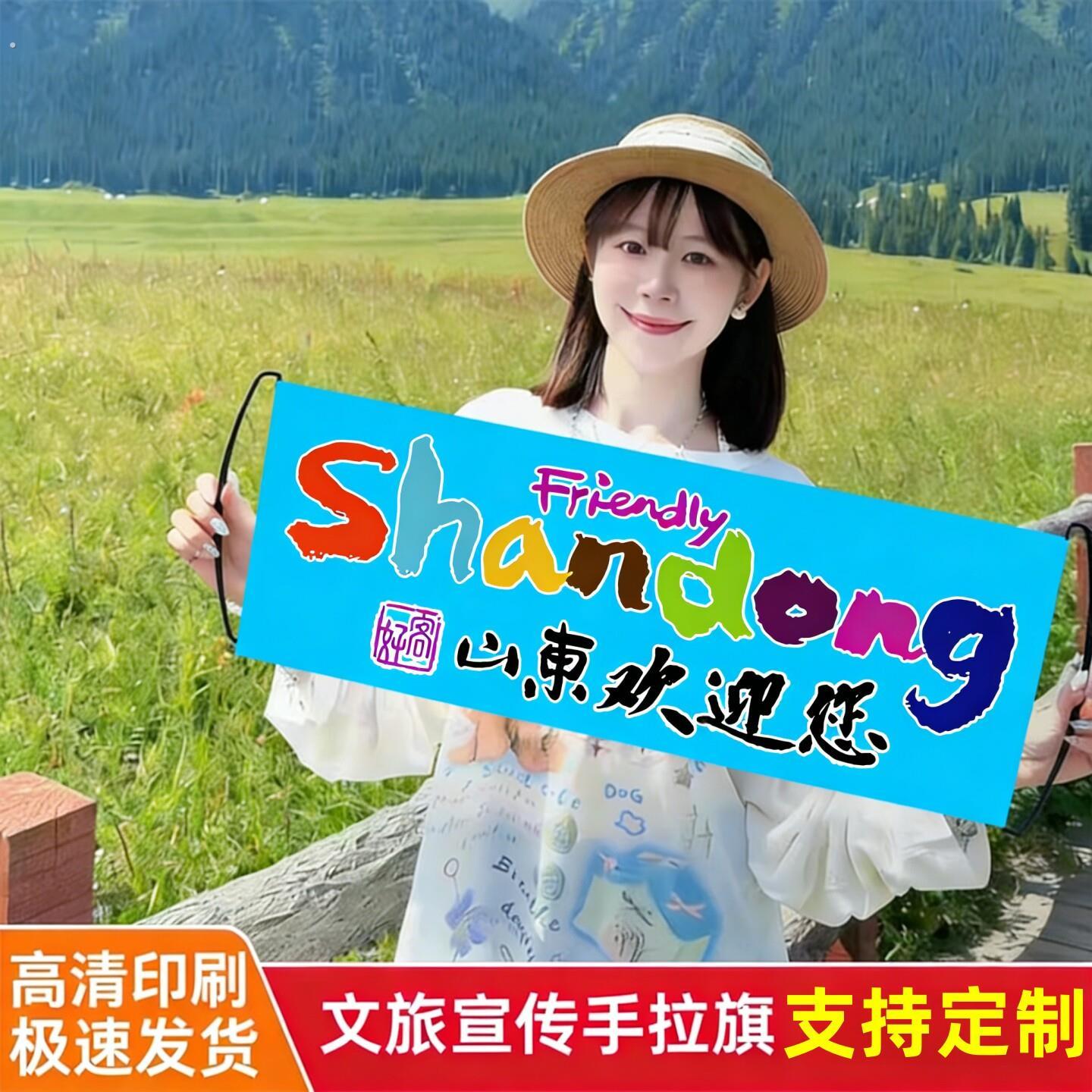 好客山东欢迎你手拉旗定制各省各文旅河北辽宁地区旅游拍照小横幅