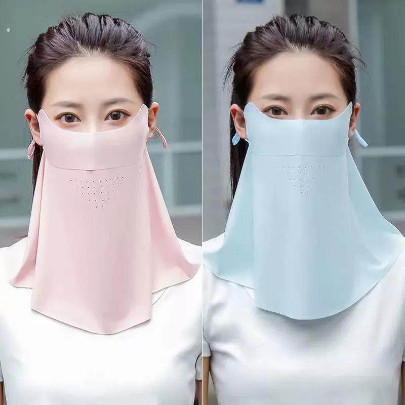 无痕冰丝防晒面罩口罩夏面纱抗UV透气护颈遮阳遮全脸开车脸罩