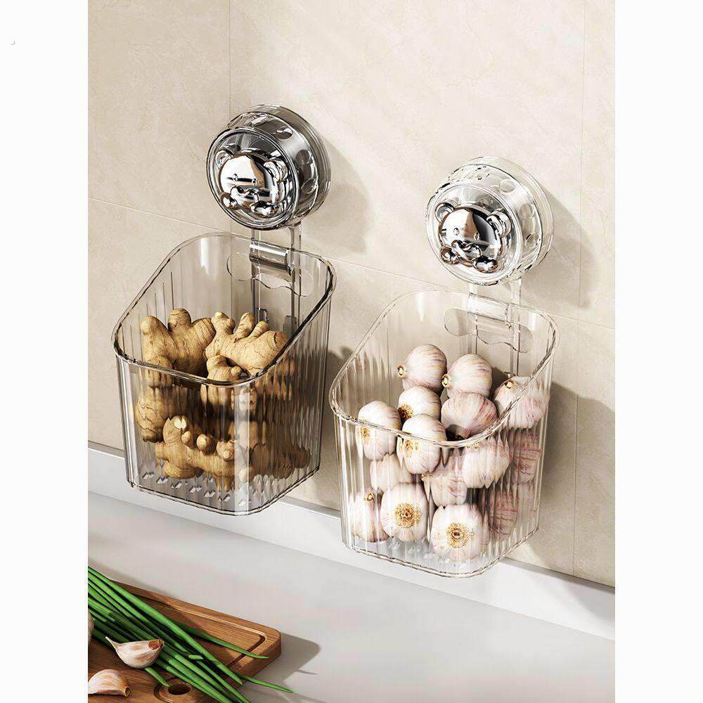 吸盘厨房葱姜蒜收纳盒壁挂式置物架生姜大蒜调料收纳筐免打孔挂篮