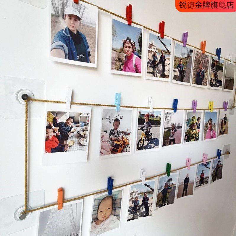 相册墙网红照片墙装饰彩色小木夹子diy装饰网格挂墙网红创意相片