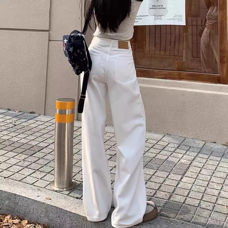 2025春季新款白色阔腿牛仔裤女