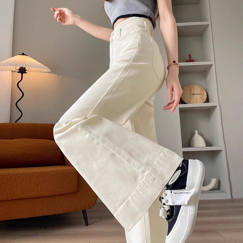 2025春季新款白色阔腿牛仔裤女