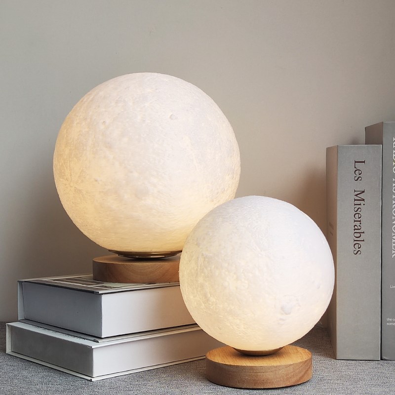中古风原木月球台灯创意儿童房间卧室床头小夜灯民宿书桌装饰台灯
