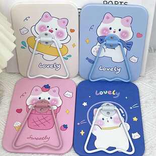 高颜值超萌动物方形桌面大化妆镜可悬挂高清立式办公桌梳妆台镜