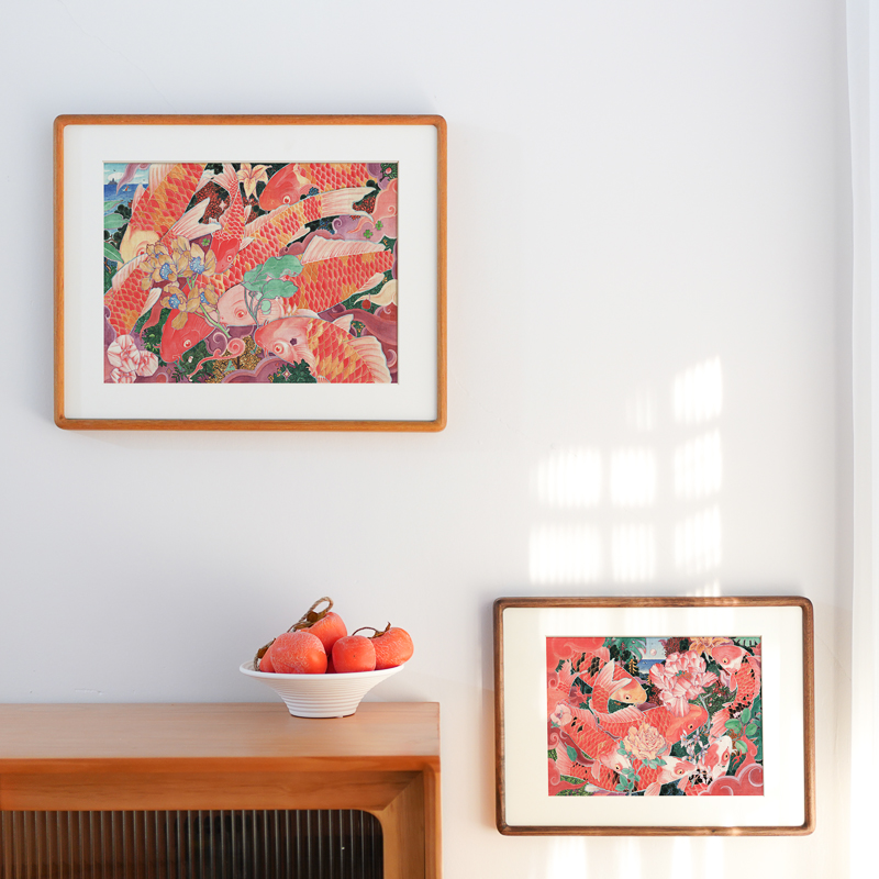 张文学x锦鲤挂画吉利九鱼图过年春节喜庆新家书房卧室床头装饰画