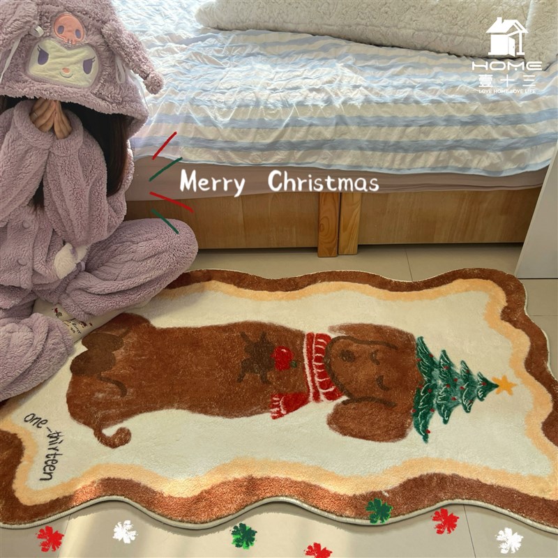 【壹十三】圣诞小狗地毯可爱卡通卧室床边垫氛围感地垫加厚仿羊绒