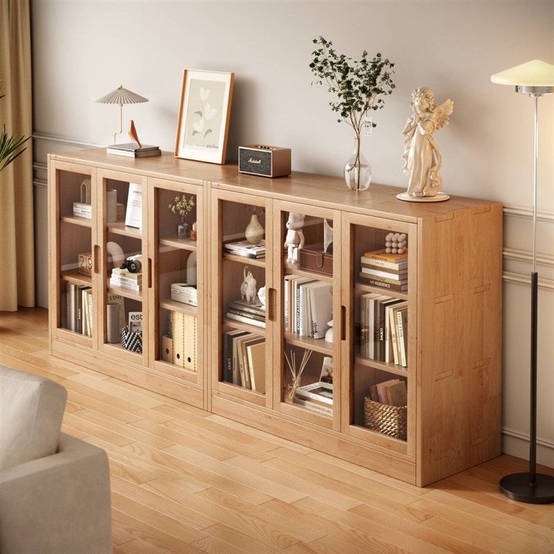 实木书柜客厅2024新款一体落地靠墙书架带门防尘储物柜收纳柜矮柜,住宅家具,书架,淘宝优惠券,粉丝福利购,淘宝优惠卷